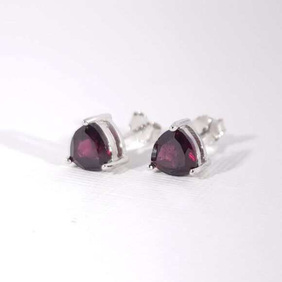 Garnet 6mm Trillion Cut Earrings in Sterling Silver - Picture 1 of 5